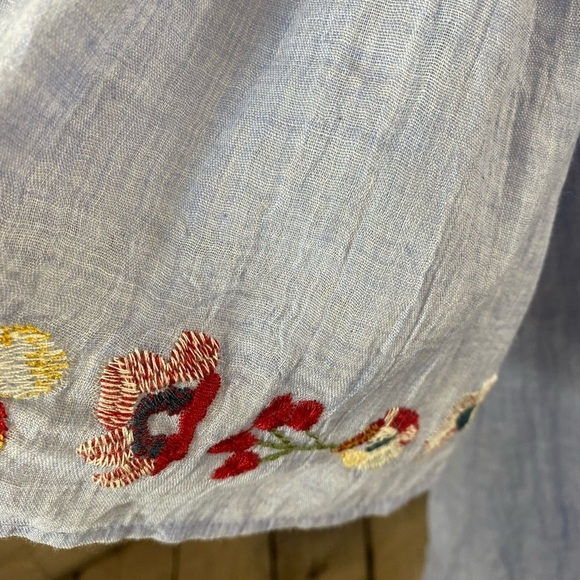 Umgee Blue Floral Embroidered Boho Peasant Mini Dress Size Small Babydoll Dress - Picture 5 of 9